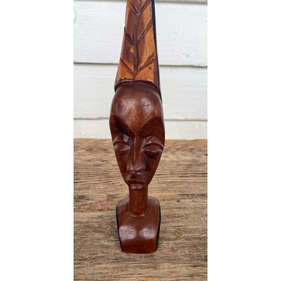 Vintage MCM African Carved Wood Head Busts Woman Man Wire Jewelry - Picture 10 of 15